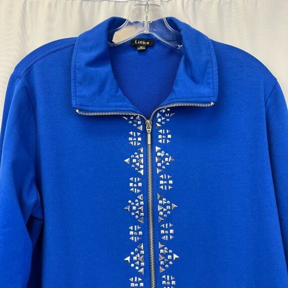 Links Womens Jacket Blue Lightweight Waist Length Full Zip Pockets Studded M - Picture 2 of 10